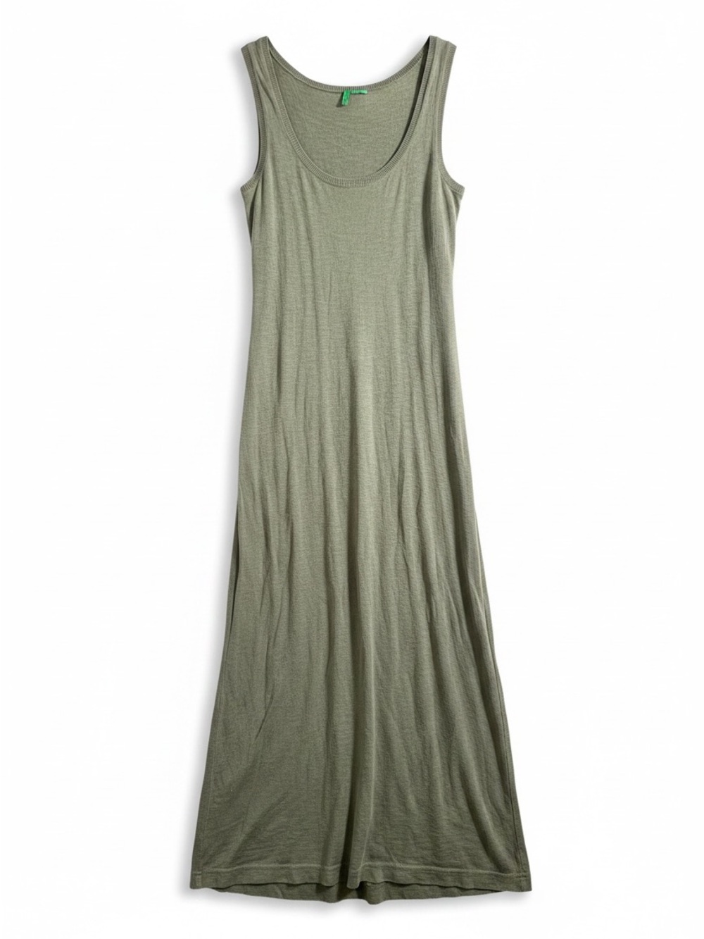 United Colors of Benneton Olive Knit Sweater Maxi Tank Dress 100 Cotton Large - Picture 2 of 8